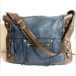 Kooba Stylish Blue and Brown gray shoulder distressed leather Bag